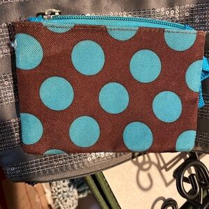 Brown Pouch with Blue Polka Dots